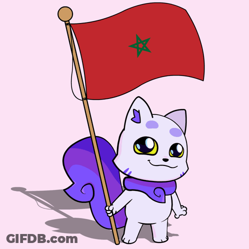 A Cartoon Drawing Of A Cat Holding A Red Flag With A Green Star On It GIF