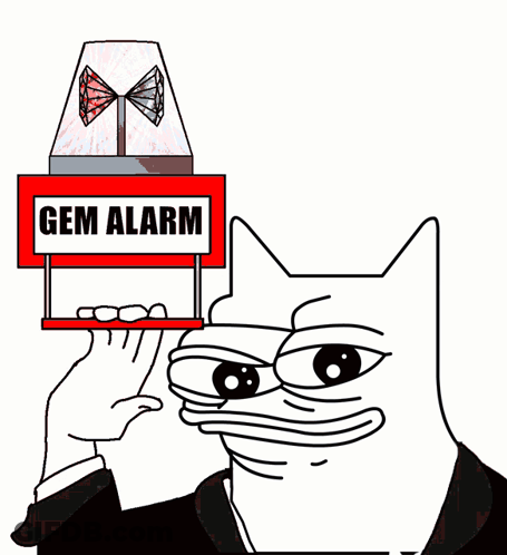 A Cartoon Drawing Of A Cat Holding A Sign That Says Gem Alarm GIF