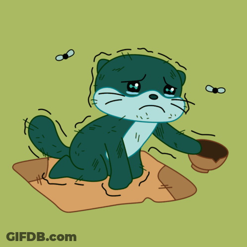 A Cartoon Drawing Of A Cat Holding A Small Bowl GIF