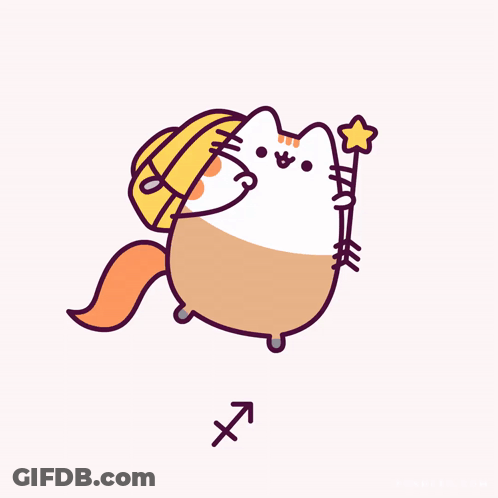 A Cartoon Drawing Of A Cat Holding A Star And A Bag GIF