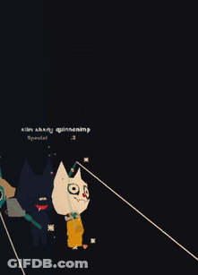 A Cartoon Drawing Of A Cat Holding A Stick With The Name Quinnenimp On The Bottom Left GIF