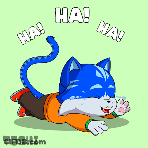 A Cartoon Drawing Of A Cat Laughing With The Words Ha ! Ha ! Above It GIF