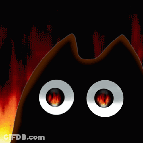 A Cartoon Drawing Of A Cat 'S Eyes With Fire In Them GIF