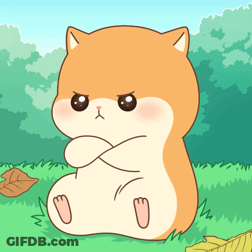 A Cartoon Drawing Of A Cat Sitting In The Grass With Its Arms Crossed GIF