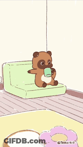 A Cartoon Drawing Of A Cat Sitting On A Porch Next To A Book And A Cup Of Coffee GIF