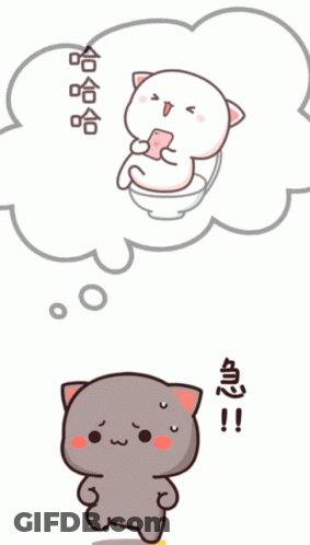 A Cartoon Drawing Of A Cat Sitting On A Toilet Holding A Cell Phone GIF