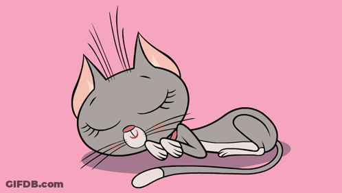 A Cartoon Drawing Of A Cat Sleeping On A Pink Background GIF