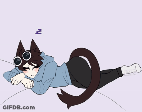 A Cartoon Drawing Of A Cat Sleeping With The Letters Nn Behind It GIF