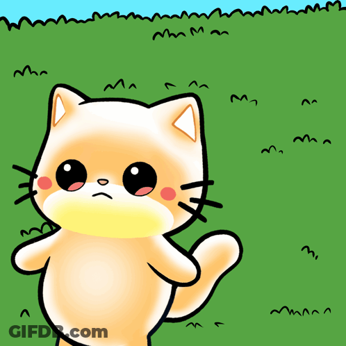 A Cartoon Drawing Of A Cat Standing In A Field GIF