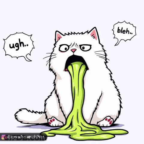 A Cartoon Drawing Of A Cat Vomiting Green Liquid GIF