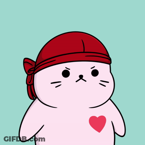 A Cartoon Drawing Of A Cat Wearing A Red Bandana And A Red Hat GIF