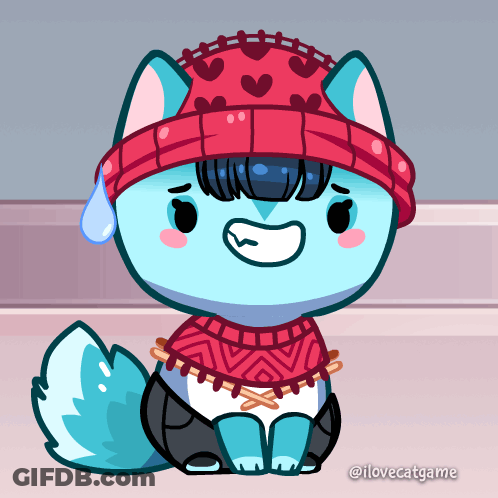 A Cartoon Drawing Of A Cat Wearing A Red Hat And A Sweater GIF