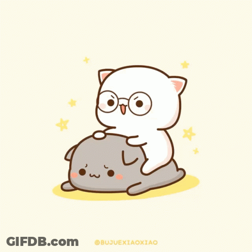 A Cartoon Drawing Of A Cat Wearing Glasses Sitting On Another Cat GIF