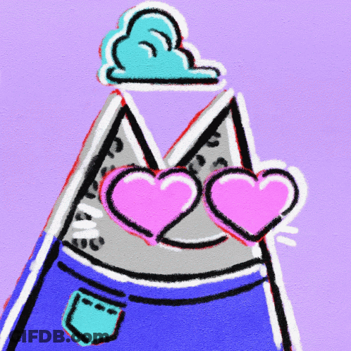 A Cartoon Drawing Of A Cat Wearing Heart Shaped Glasses GIF