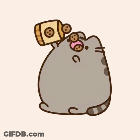 A Cartoon Drawing Of A Cat With A Barrel Of Cookies In Its Mouth GIF