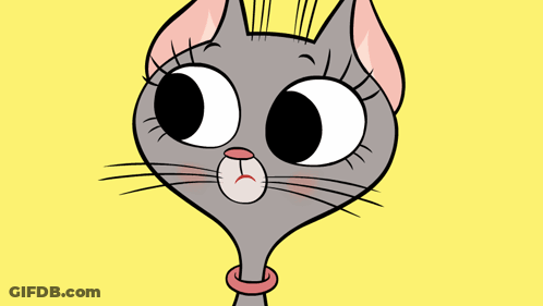 A Cartoon Drawing Of A Cat With A Pink Collar On A Yellow Background GIF