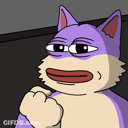 A Cartoon Drawing Of A Cat With A Purple Face GIF