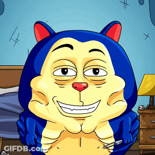A Cartoon Drawing Of A Cat With A Red Nose GIF
