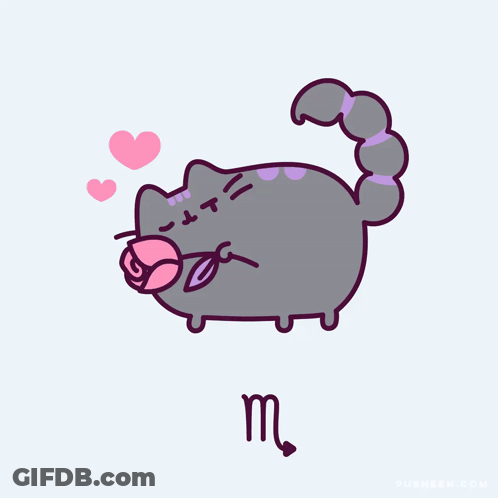 A Cartoon Drawing Of A Cat With A Scorpion Tail And The Letter M Below It GIF