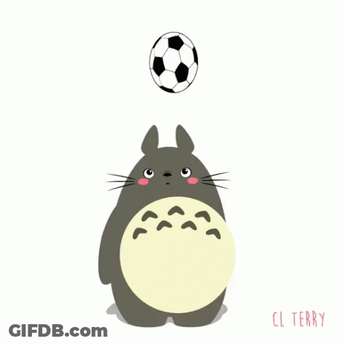 A Cartoon Drawing Of A Cat With A Soccer Ball On Its Head GIF