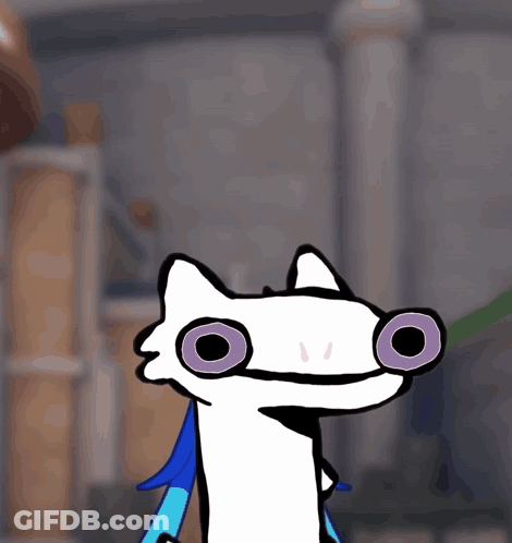 A Cartoon Drawing Of A Cat With Big Eyes GIF