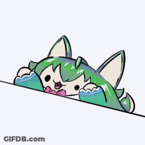 A Cartoon Drawing Of A Cat With Green Hair GIF
