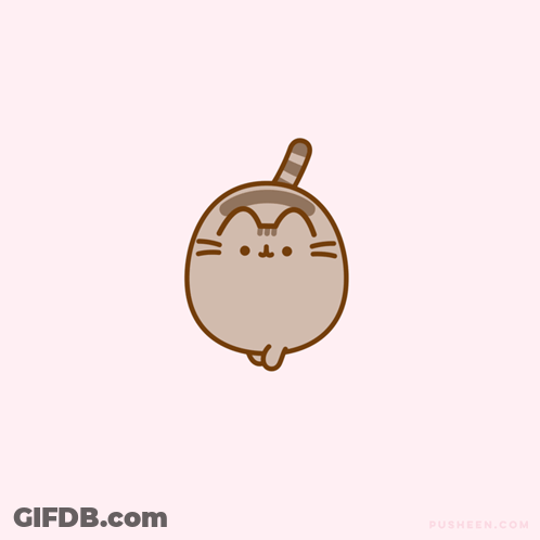 A Cartoon Drawing Of A Cat With The Website Pusheen.com Written Below It GIF