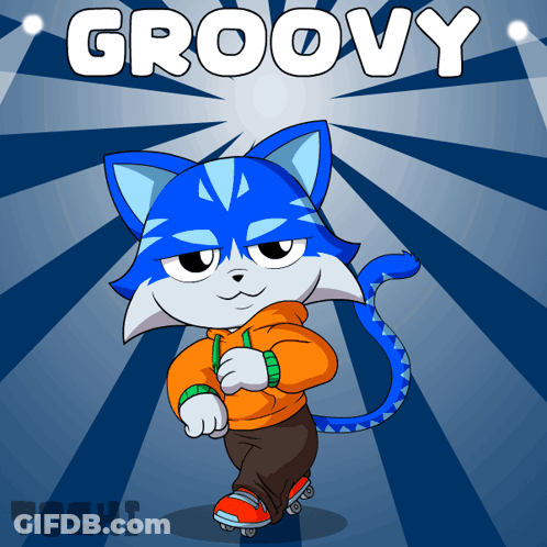 A Cartoon Drawing Of A Cat With The Word Groovy On It GIF
