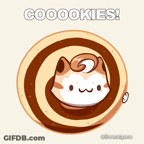A Cartoon Drawing Of A Cat With The Words Cooookies On It GIF