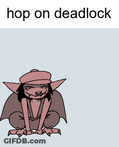 A Cartoon Drawing Of A Cat With The Words Hop On Deadlock Above It GIF