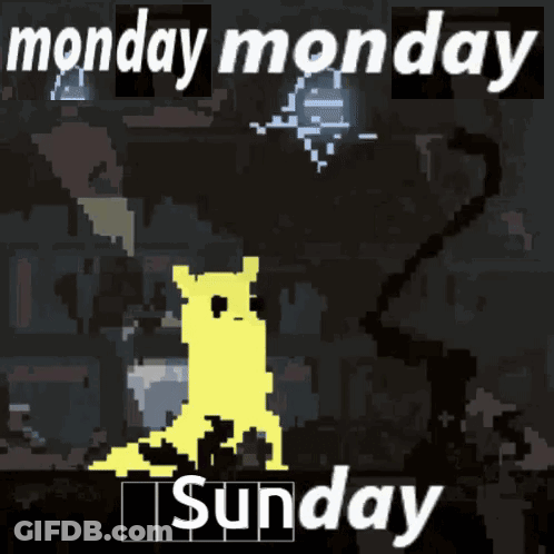 A Cartoon Drawing Of A Cat With The Words Monday Monday Sunday Below It GIF