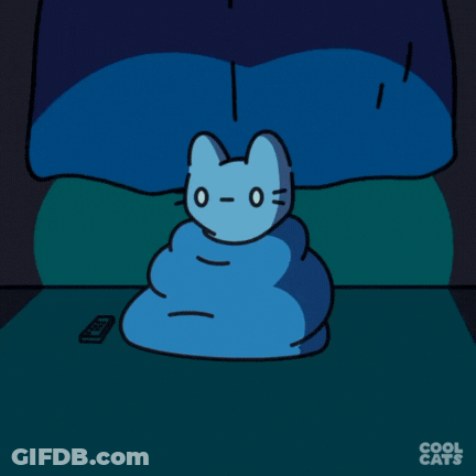 A Cartoon Drawing Of A Cat Wrapped In A Blue Blanket GIF