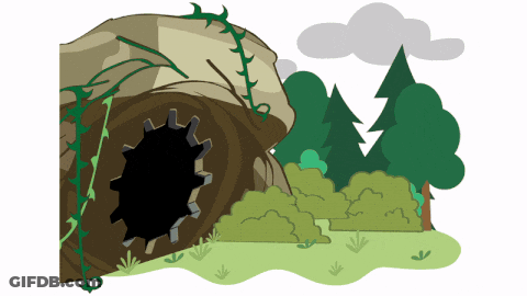 A Cartoon Drawing Of A Cave With A Hole In The Wall GIF