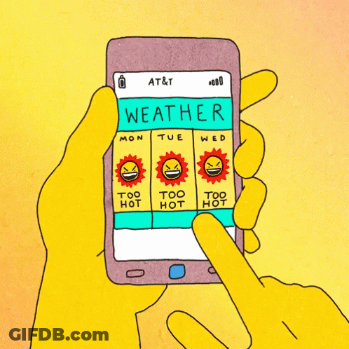 A Cartoon Drawing Of A Cell Phone Displaying The Weather GIF