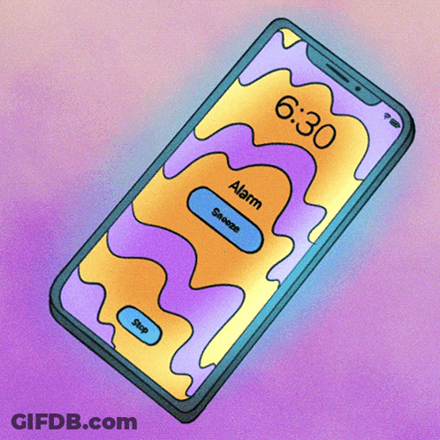 A Cartoon Drawing Of A Cell Phone That Says Alarm Snooze And Stop GIF