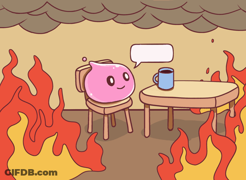 A Cartoon Drawing Of A Chair And A Table With Flames GIF