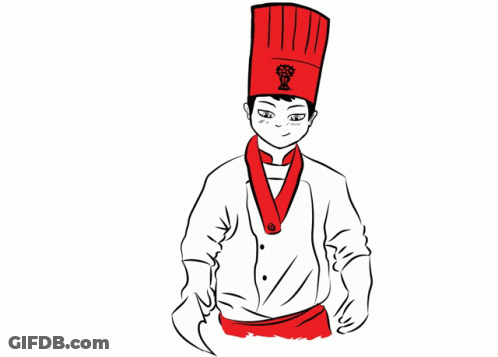 A Cartoon Drawing Of A Chef With A Red Hat GIF