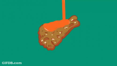 A Cartoon Drawing Of A Chicken Nugget With Sauce Dripping Off Of It GIF