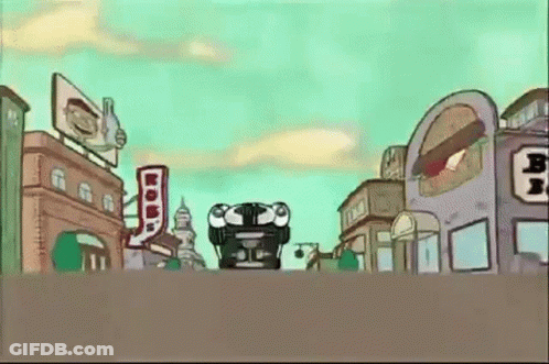 A Cartoon Drawing Of A City Street With A Sign That Says ' Burger King ' On It GIF