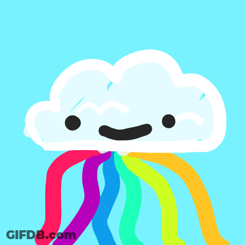 A Cartoon Drawing Of A Cloud With A Face And Colorful Tentacles GIF