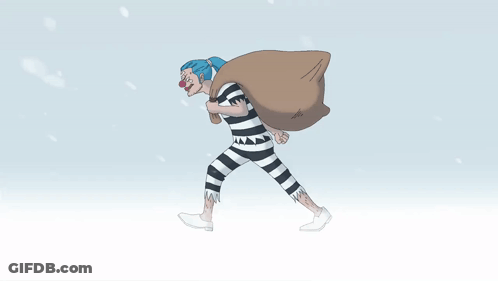 A Cartoon Drawing Of A Clown Carrying A Large Bag GIF