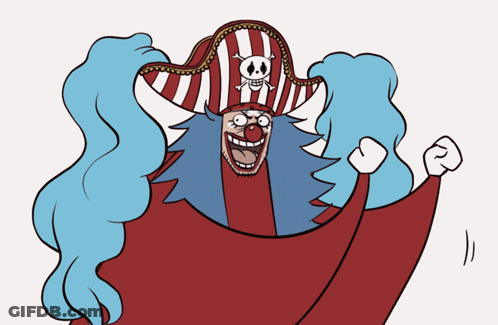 A Cartoon Drawing Of A Clown Wearing A Pirate Hat GIF