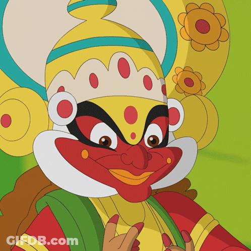 A Cartoon Drawing Of A Clown With A Yellow Crown And Flowers On His Head GIF