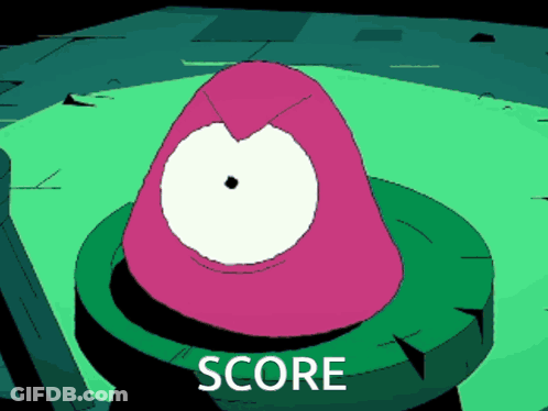 A Cartoon Drawing Of A Cone With A White Eye And The Word Score Below It GIF
