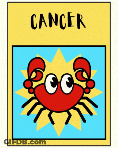 A Cartoon Drawing Of A Crab With The Word Cancer Underneath It GIF
