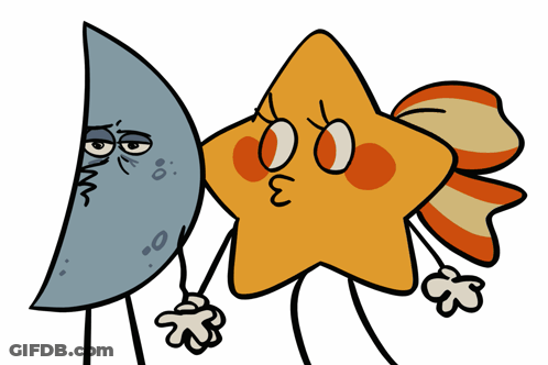 A Cartoon Drawing Of A Crescent Moon And A Star With Arms And Legs GIF