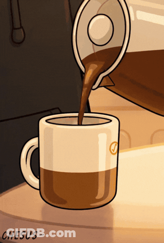 A Cartoon Drawing Of A Cup Of Coffee Being Poured Into It GIF