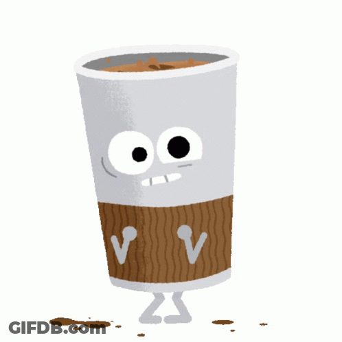 A Cartoon Drawing Of A Cup Of Coffee With A Smiley Face GIF
