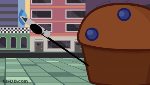 A Cartoon Drawing Of A Cupcake With Blue Berries GIF