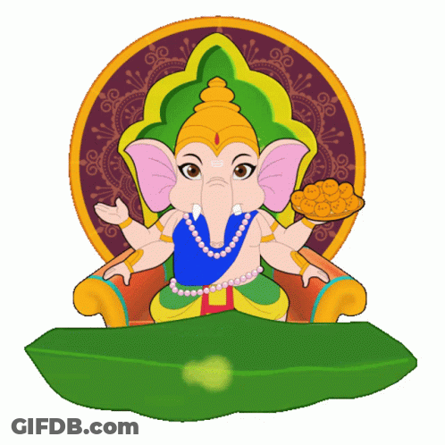 A Cartoon Drawing Of A Deity Sitting On A Leaf GIF